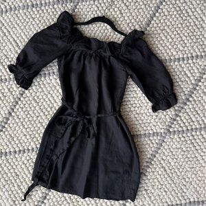 Reformation Linen Charcoal Off-Shoulder dress